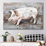 Animal Art, Pig Painted On Wood Background, Canvas Print Wall Art Decor, Landscape Art Print