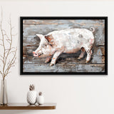 Animal Art, Pig Painted On Wood Background, Framed Canvas Print Wall Art Decor,Floating Frame