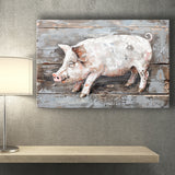 Animal Art, Pig Painted On Wood Background, Canvas Print Wall Art Decor, Landscape Art Print