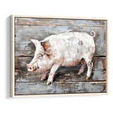 Animal Art, Pig Painted On Wood Background, Framed Canvas Print Wall Art Decor,Floating Frame