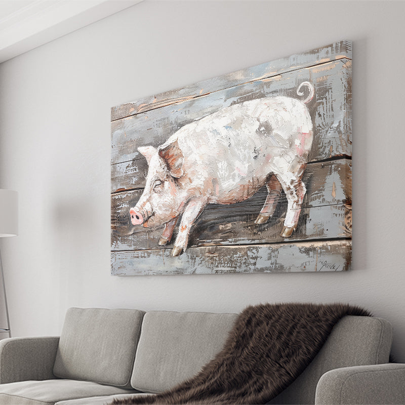 Animal Art, Pig Painted On Wood Background, Canvas Print Wall Art Decor, Landscape Art Print