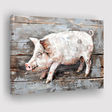 Animal Art, Pig Painted On Wood Background, Canvas Print Wall Art Decor, Landscape Art Print