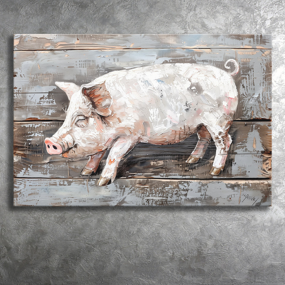 Animal Art, Pig Painted On Wood Background, Canvas Print Wall Art Decor, Landscape Art Print