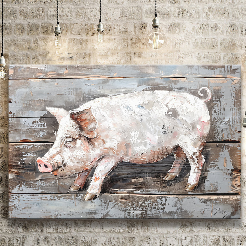 Animal Art, Pig Painted On Wood Background, Canvas Print Wall Art Decor, Landscape Art Print