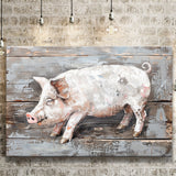 Animal Art, Pig Painted On Wood Background, Canvas Print Wall Art Decor, Landscape Art Print