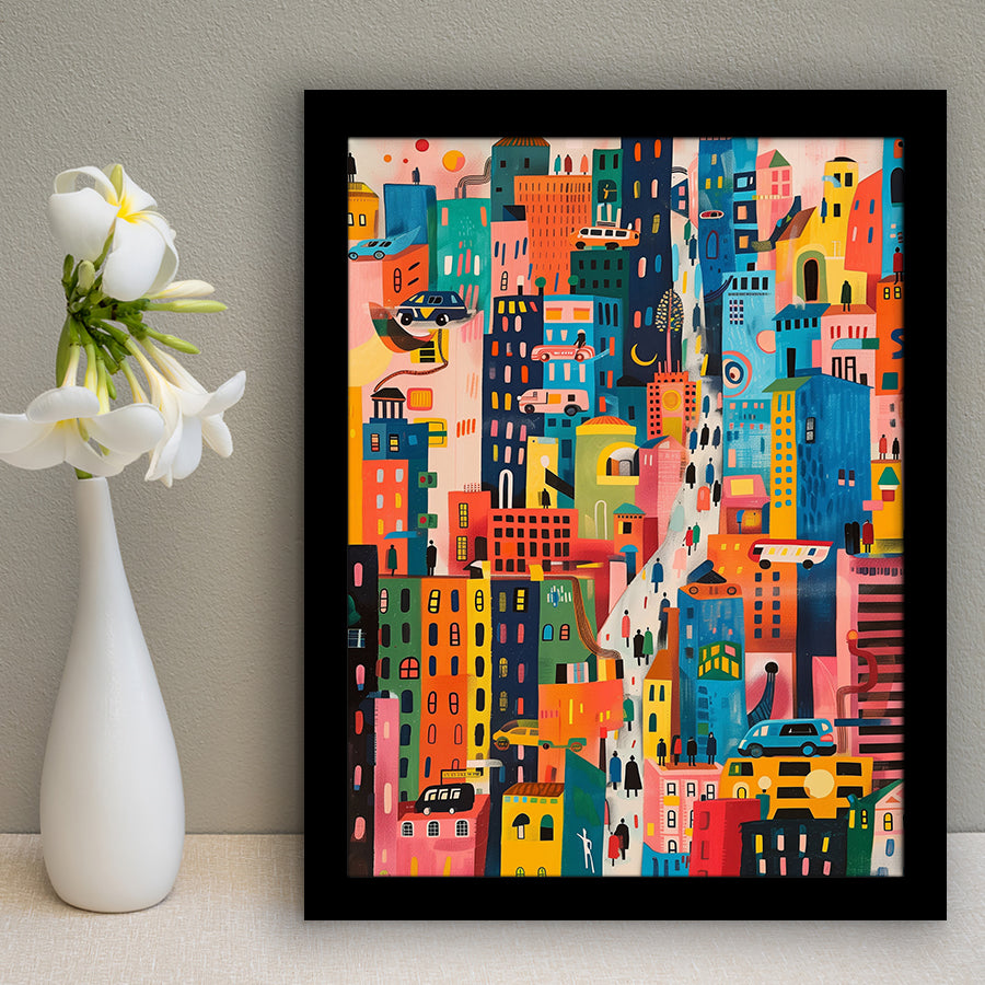 Art Print Urban Patchwork Cityscape, Playful Streetscape, Urban Art For Home Decor, Framed Art Print, Fine Art Wall Decor