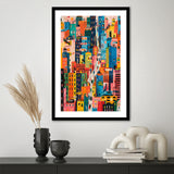 Art Print Urban Patchwork Cityscape, Playful Streetscape, Urban Art For Home Decor, Framed Art Print White Border