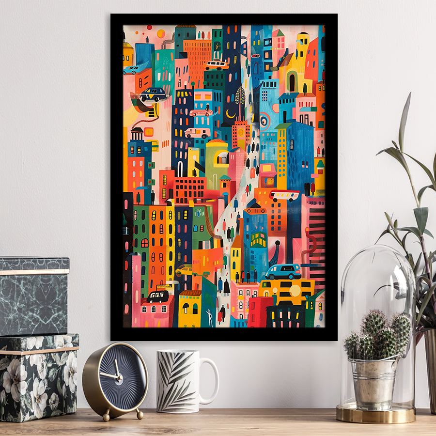 Art Print Urban Patchwork Cityscape, Playful Streetscape, Urban Art For Home Decor, Framed Art Print, Fine Art Wall Decor