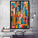 Art Print Urban Patchwork Cityscape, Playful Streetscape, Urban Art For Home Decor, Framed Art Print, Fine Art Wall Decor