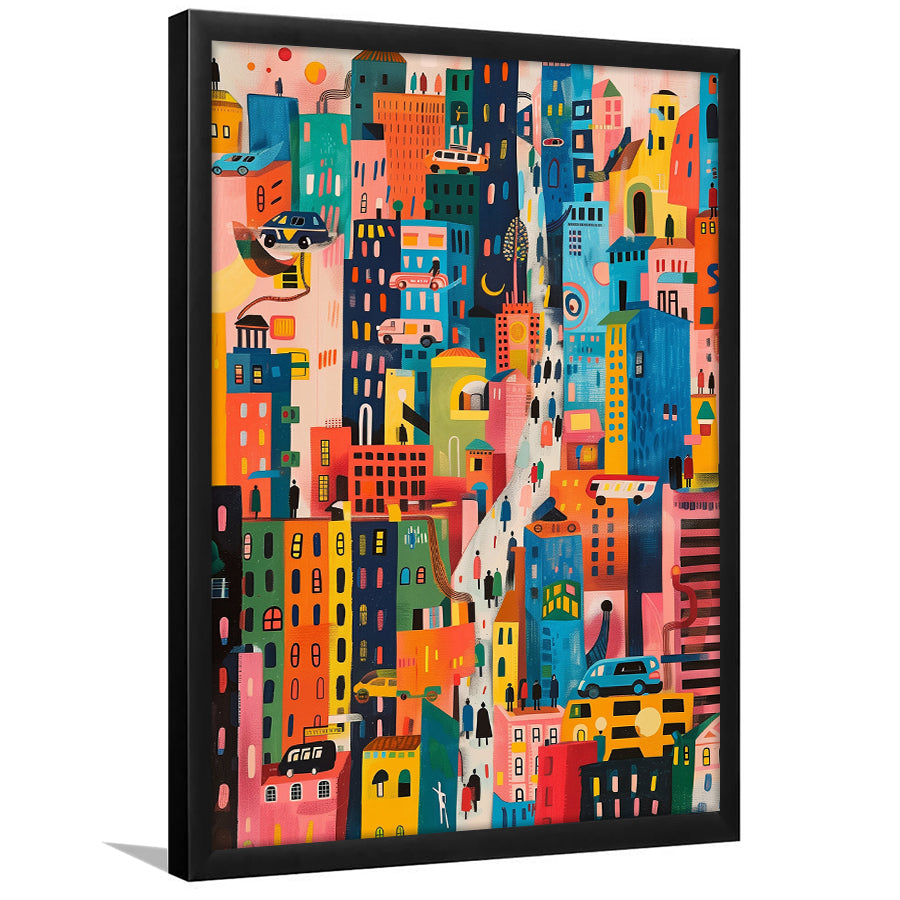 Art Print Urban Patchwork Cityscape, Playful Streetscape, Urban Art For Home Decor, Framed Art Print, Fine Art Wall Decor