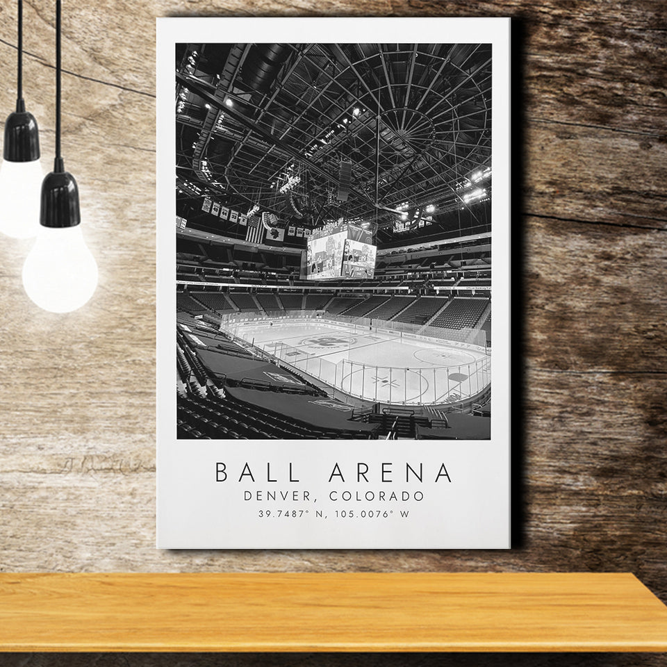 Ball Arena Colorado Avalanche, Stadium Print For Ice Hockey Lovers, Black And White, Canvas Print Wall Art