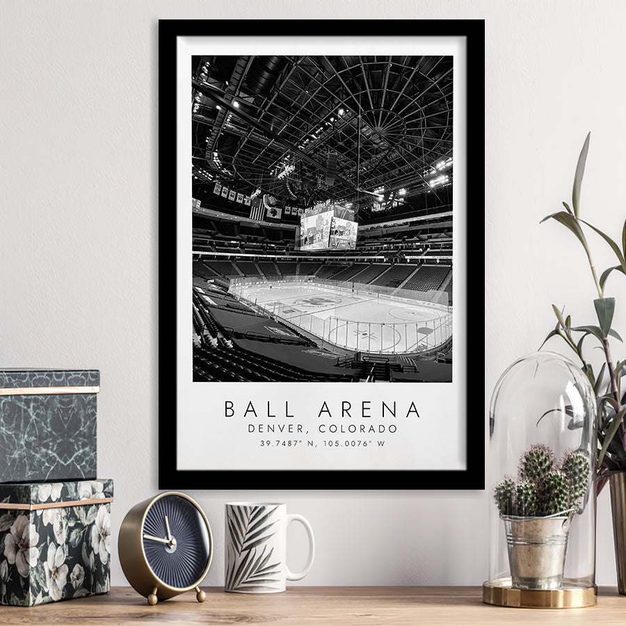 Ball Arena Colorado Avalanche, Stadium Print For Ice Hockey Lovers, Black And White, Framed Art Print Wall Decor