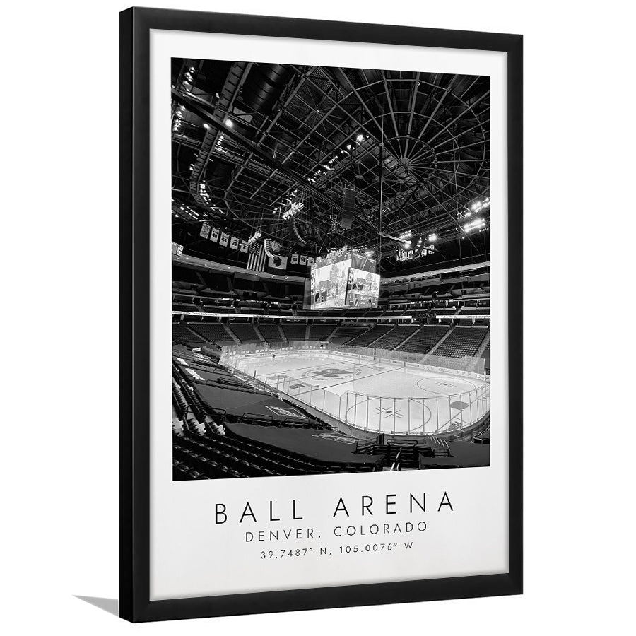 Ball Arena Colorado Avalanche, Stadium Print For Ice Hockey Lovers, Black And White, Framed Art Print Wall Decor