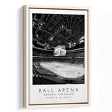 Ball Arena Colorado Avalanche, Stadium Wall Art For Ice Hockey Lovers, B&W, Floating Framed Canvas Print