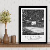 Ball Arena Colorado Avalanche, Stadium Wall Art For Ice Hockey Lovers, B&W, Floating Framed Canvas Print