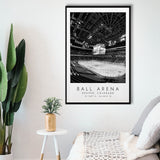 Ball Arena Colorado Avalanche, Stadium Wall Art For Ice Hockey Lovers, B&W, Floating Framed Canvas Print