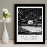 Ball Arena Colorado Avalanche, Stadium Print For Ice Hockey Lovers, Black And White, Framed Art Print Wall Decor