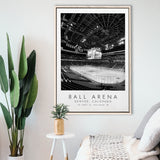 Ball Arena Colorado Avalanche, Stadium Wall Art For Ice Hockey Lovers, B&W, Floating Framed Canvas Print