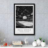 Ball Arena Colorado Avalanche, Stadium Wall Art For Ice Hockey Lovers, B&W, Floating Framed Canvas Print