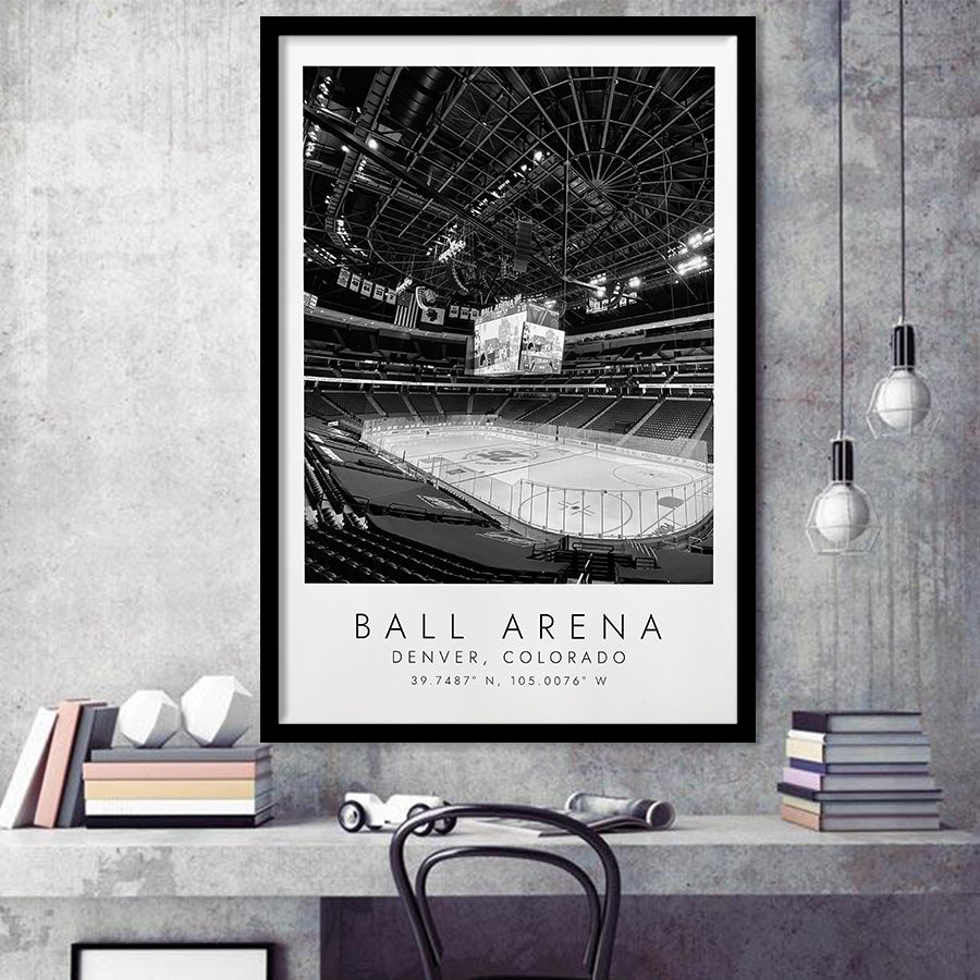 Ball Arena Colorado Avalanche, Stadium Print For Ice Hockey Lovers, Black And White, Framed Art Print Wall Decor