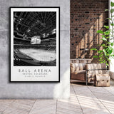 Ball Arena Colorado Avalanche, Stadium Wall Art For Ice Hockey Lovers, B&W, Floating Framed Canvas Print