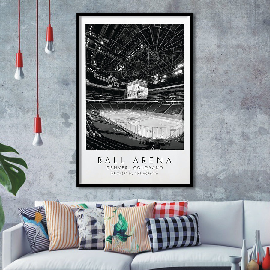 Ball Arena Colorado Avalanche, Stadium Print For Ice Hockey Lovers, Black And White, Framed Art Print Wall Decor