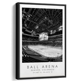 Ball Arena Colorado Avalanche, Stadium Wall Art For Ice Hockey Lovers, B&W, Floating Framed Canvas Print
