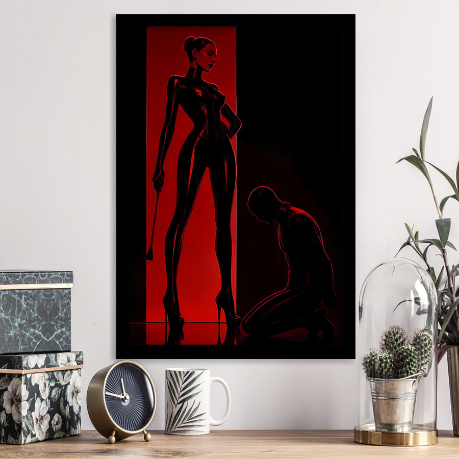 Bdsm Femdom Art Print, Red & Black Latex Art, Kinky Fetish Art Wall Decor, Framed Art Print, Fine Art Wall Decor
