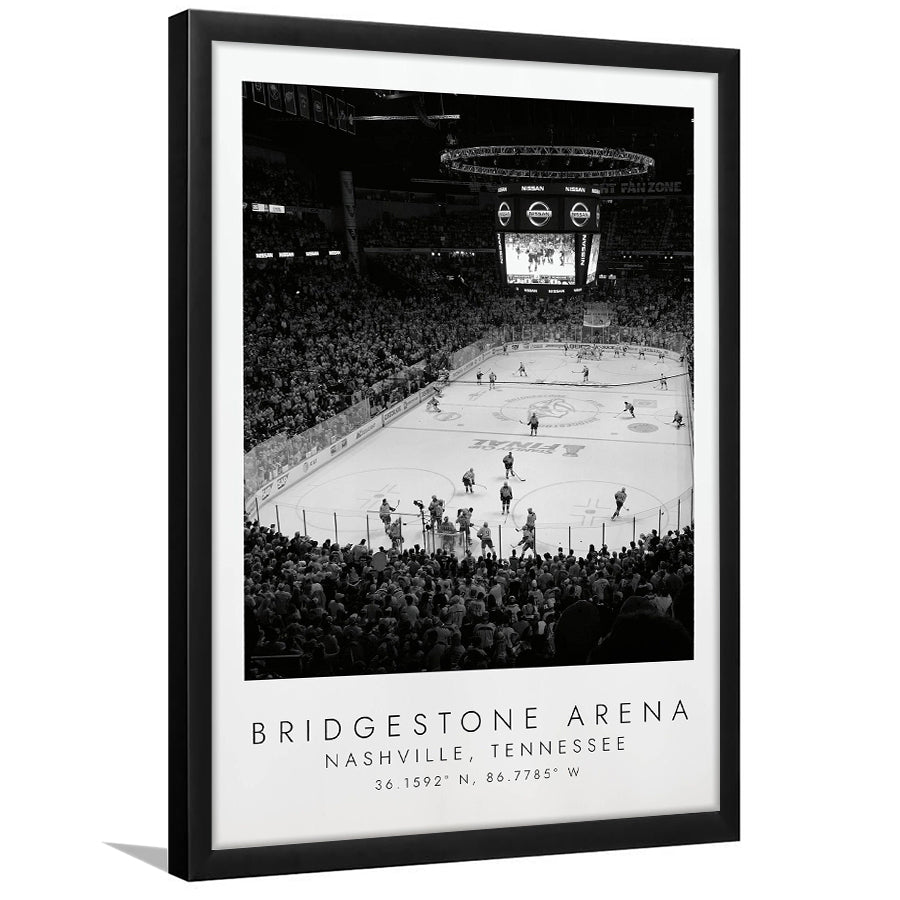 Bridgestone Arena Nashville Predators, Stadium Print For Ice Hockey Lovers, Black And White, Framed Art Print Wall Decor