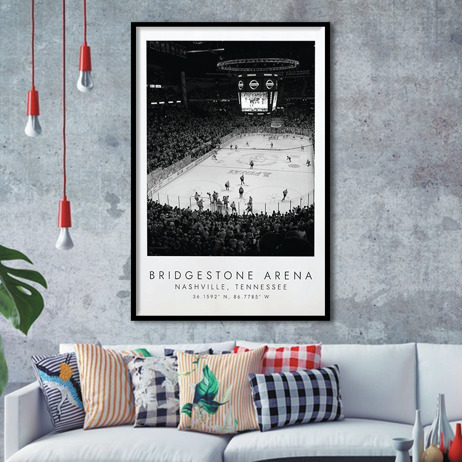 Bridgestone Arena Nashville Predators, Stadium Print For Ice Hockey Lovers, Black And White, Framed Art Print Wall Decor