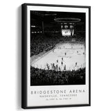 Bridgestone Arena Nashville Predators, Stadium Wall Art For Ice Hockey Lovers, B&W, Floating Framed Canvas Print