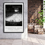 Bridgestone Arena Nashville Predators, Stadium Wall Art For Ice Hockey Lovers, B&W, Floating Framed Canvas Print