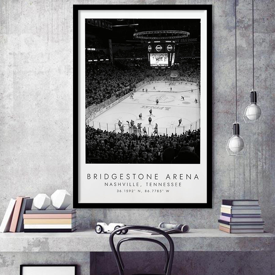 Bridgestone Arena Nashville Predators, Stadium Print For Ice Hockey Lovers, Black And White, Framed Art Print Wall Decor