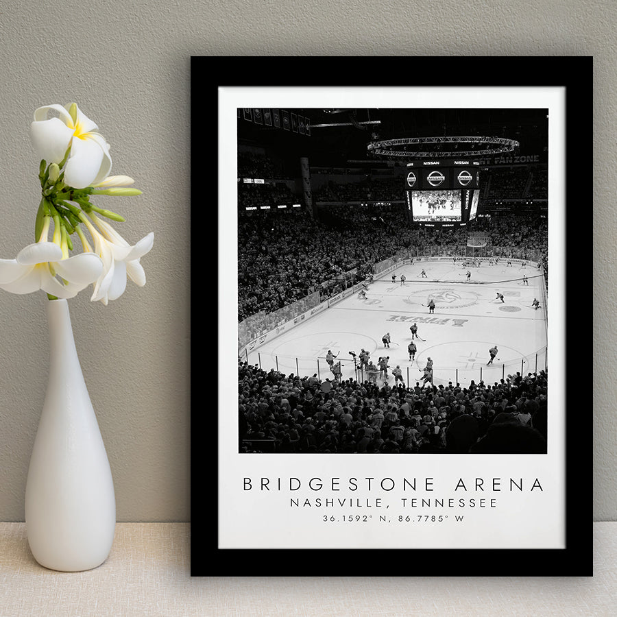 Bridgestone Arena Nashville Predators, Stadium Print For Ice Hockey Lovers, Black And White, Framed Art Print Wall Decor