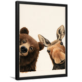 Baby Bear And Moose Funny Art, Portrait Painting Art, Pet Lover Art, Framed Art Print, Fine Art Wall Decor