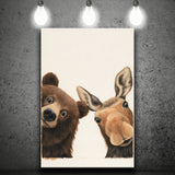 Baby Bear And Moose Funny Art, Portrait Painting Art, Pet Lover Art, Canvas Print Wall Art, Wall Decor