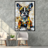 Baby Bulldog Portrait Painting Technique Of Panting V1, Framed Canvas Painting, Framed Canvas Prints Wall Art Decor