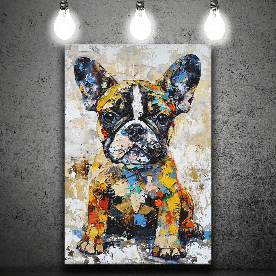 Baby Bulldog Portrait Painting Technique Of Panting V1, Canvas Painting, Canvas Prints Wall Art Decor