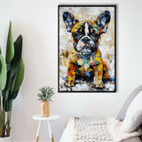 Baby Bulldog Portrait Painting Technique Of Panting V1, Framed Canvas Painting, Framed Canvas Prints Wall Art Decor