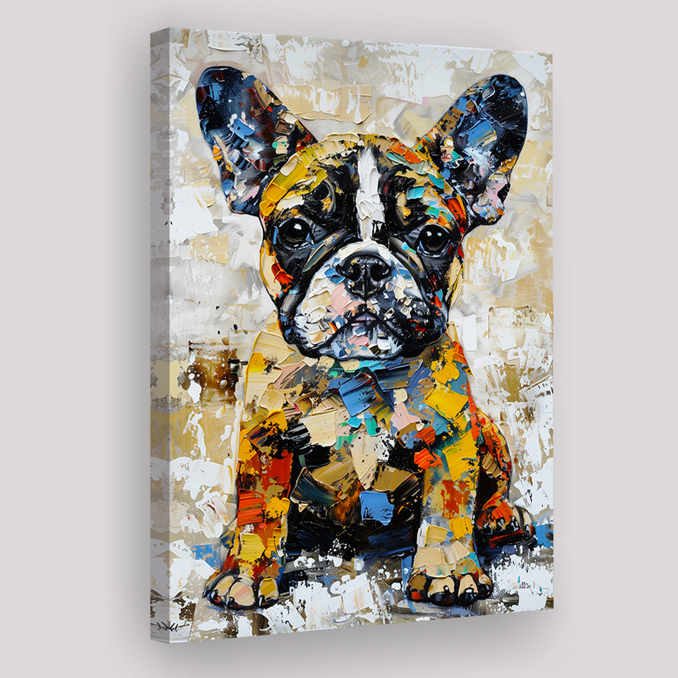 Baby Bulldog Portrait Painting Technique Of Panting V1, Canvas Painting, Canvas Prints Wall Art Decor