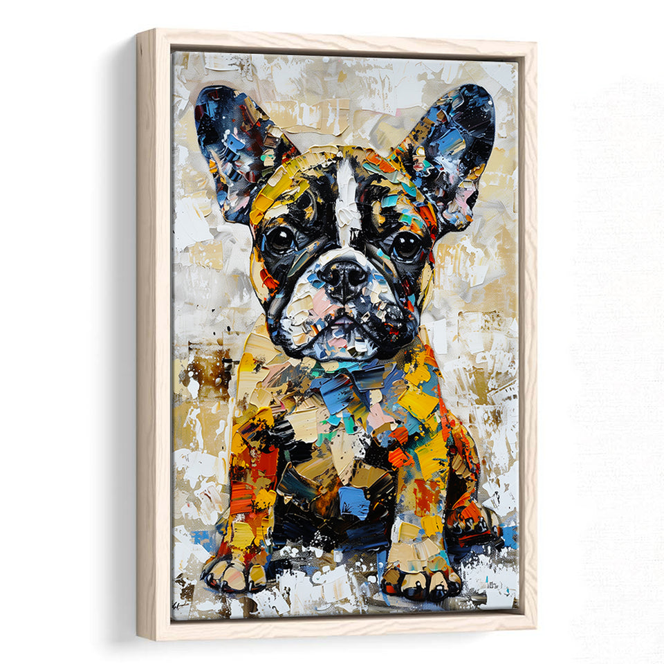 Baby Bulldog Portrait Painting Technique Of Panting V1, Framed Canvas Painting, Framed Canvas Prints Wall Art Decor
