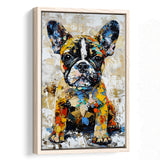 Baby Bulldog Portrait Painting Technique Of Panting V1, Framed Canvas Painting, Framed Canvas Prints Wall Art Decor