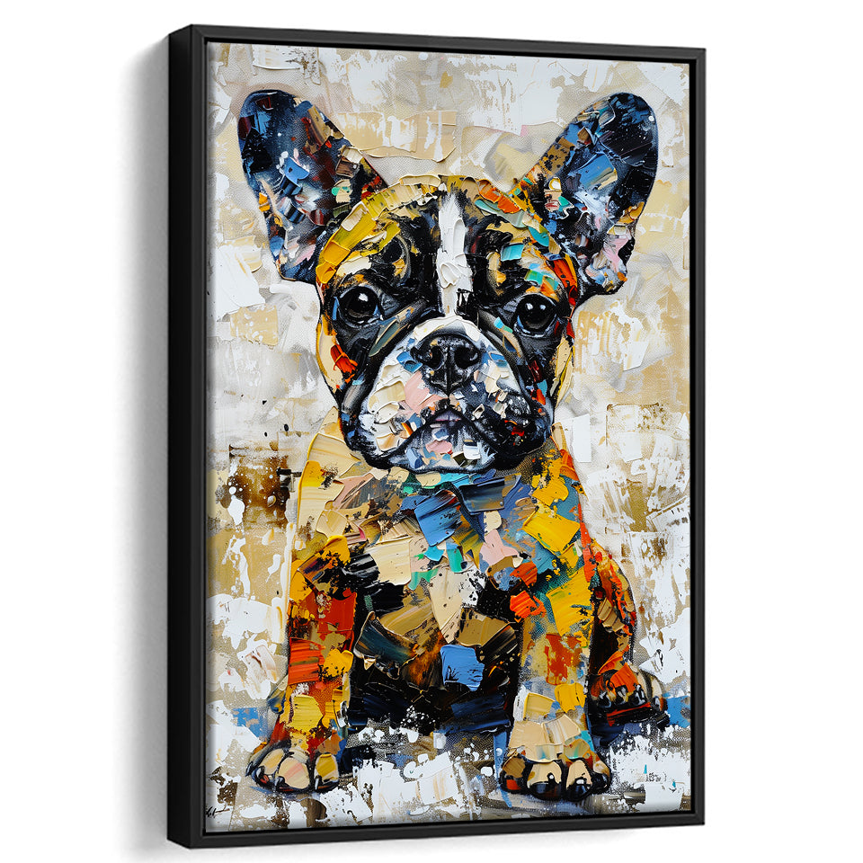 Baby Bulldog Portrait Painting Technique Of Panting V1, Framed Canvas Painting, Framed Canvas Prints Wall Art Decor