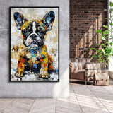 Baby Bulldog Portrait Painting Technique Of Panting V1, Framed Canvas Painting, Framed Canvas Prints Wall Art Decor