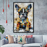 Baby Bulldog Portrait Painting Technique Of Panting V1, Framed Art Print Wall Decor, Framed Picture