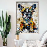 Baby Bulldog Portrait Painting Technique Of Panting V1, Framed Canvas Painting, Framed Canvas Prints Wall Art Decor