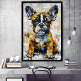 Baby Bulldog Portrait Painting Technique Of Panting V1, Framed Art Print Wall Decor, Framed Picture