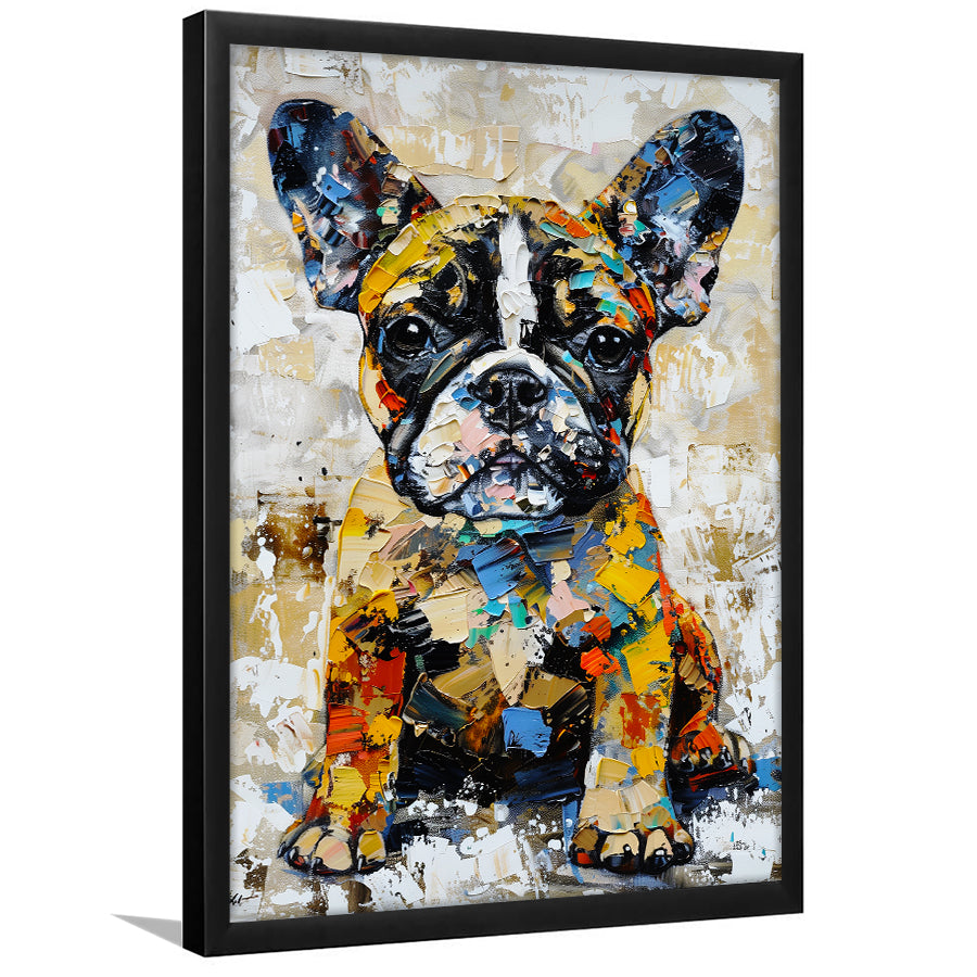 Baby Bulldog Portrait Painting Technique Of Panting V1, Framed Art Print Wall Decor, Framed Picture