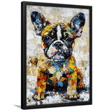 Baby Bulldog Portrait Painting Technique Of Panting V1, Framed Art Print Wall Decor, Framed Picture