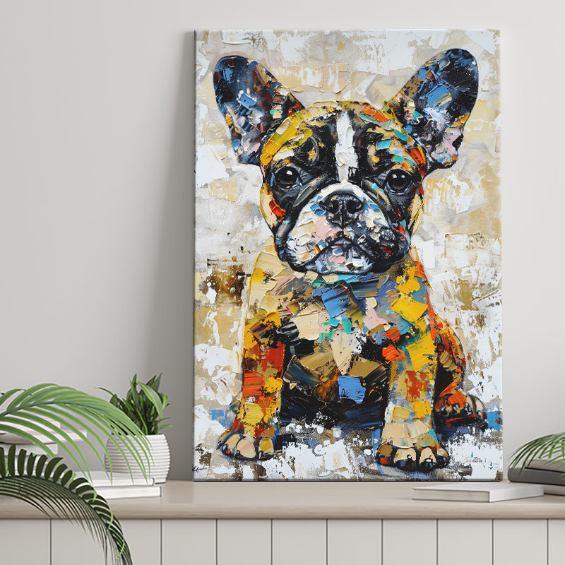 Baby Bulldog Portrait Painting Technique Of Panting V1, Canvas Painting, Canvas Prints Wall Art Decor